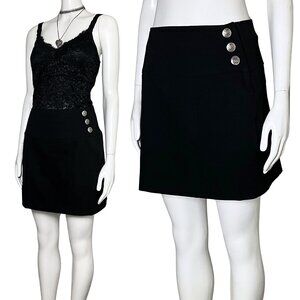 Vintage 90s Black Mini Skirt Silver Buttons New Wave XS/S Punk Gothic Star CCC